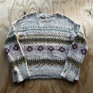 Becool Tan Fair Isle Knit Crewneck Sweater - M/L